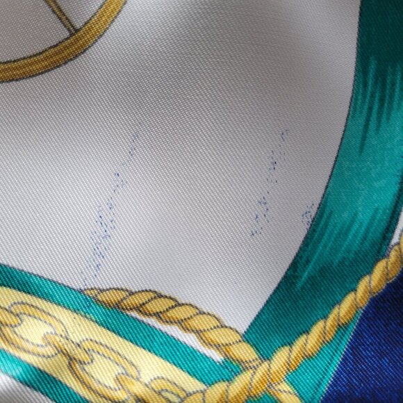 Vintage Equestrian Horse Carriage Blue Red & Gold 100% Silk Scarf - Picture 12 of 13